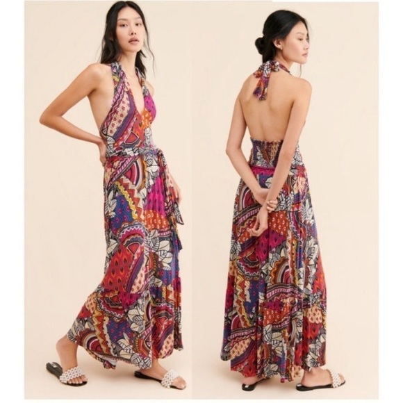 Anthropologie Maeve Cynthia Halter Maxi Dress Colorful Tribal Size S Small - Picture 5 of 15